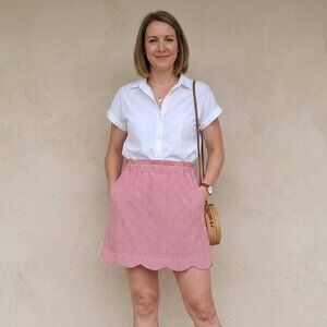 Lauren James Women's Size Large Red Gingham Scalloped Seersucker Skirt